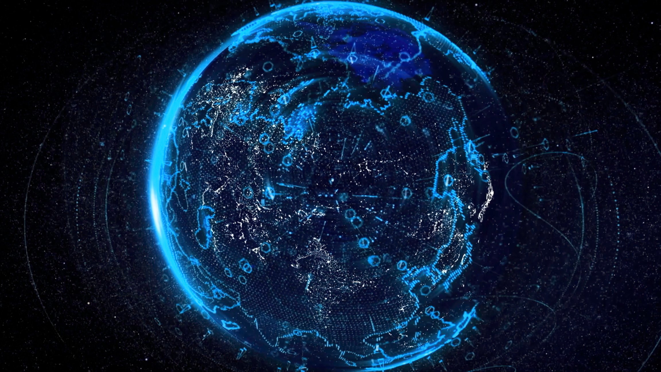 Abstract Animation of Digital Earth Globe Rotating with Digital Data Globe Loop and Data Network. Technology of the Future.